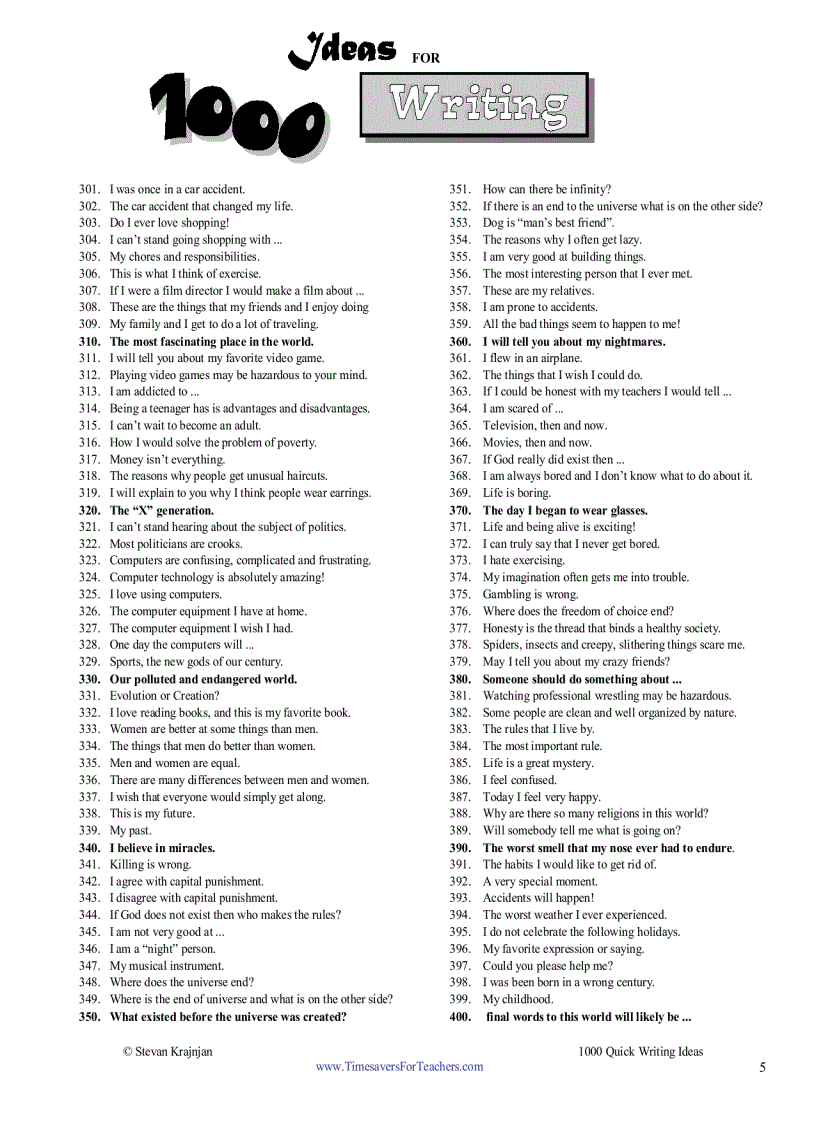 image for page 1000 Quick Writing Ideas