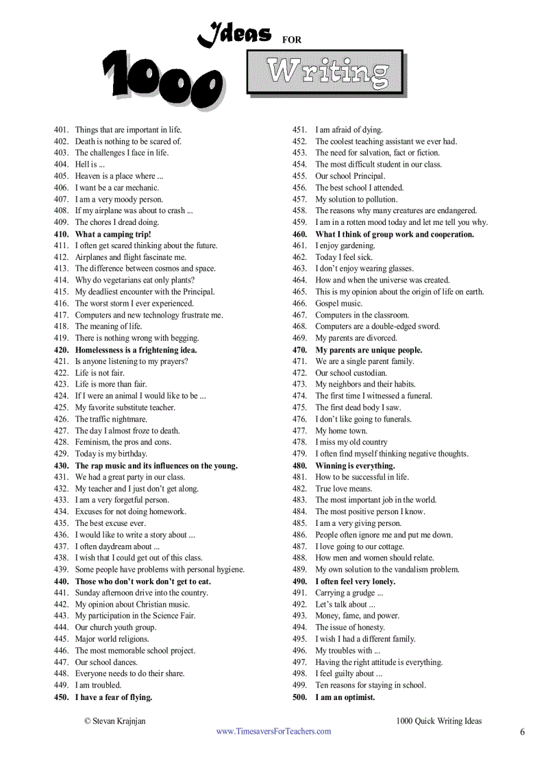 image for page 1000 Quick Writing Ideas