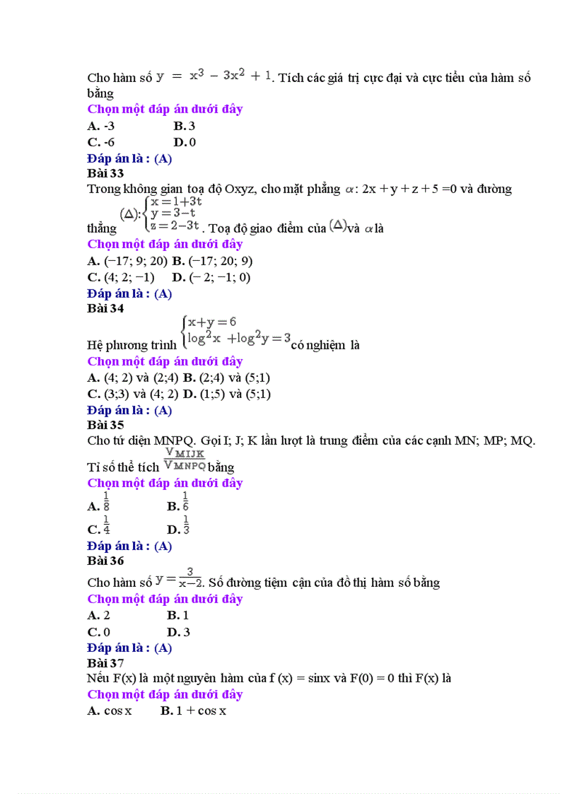 image for page Ôn luyện trắc nghiệm môn Toán 2008 THPT Lý Tự Trọng Khánh Hòa Đề số 29 có đáp án