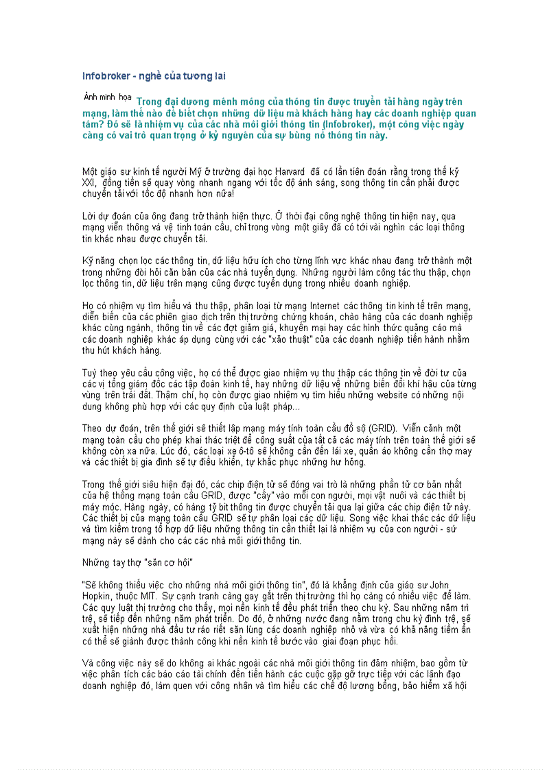 image for page Infobroker nghề của tương lai