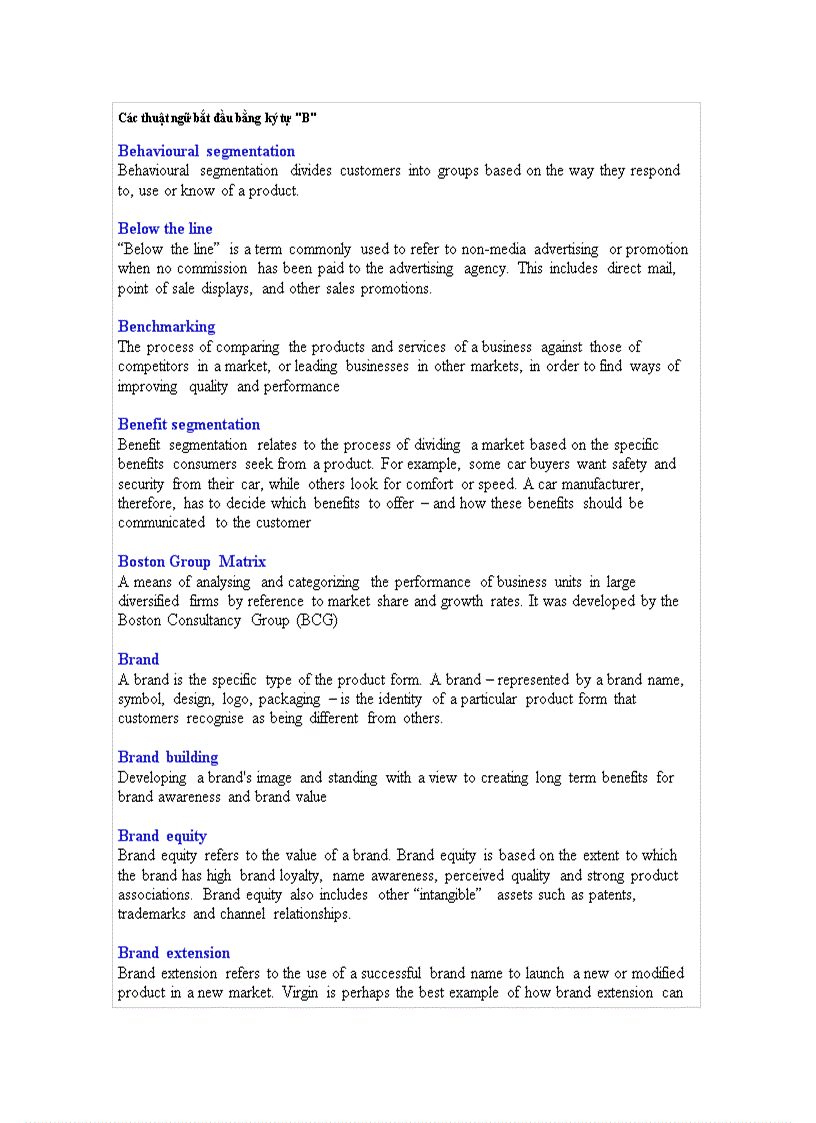 image for page Các thuật ngữ thường sử dụng trong Marketing phiên bản tiếng Anh