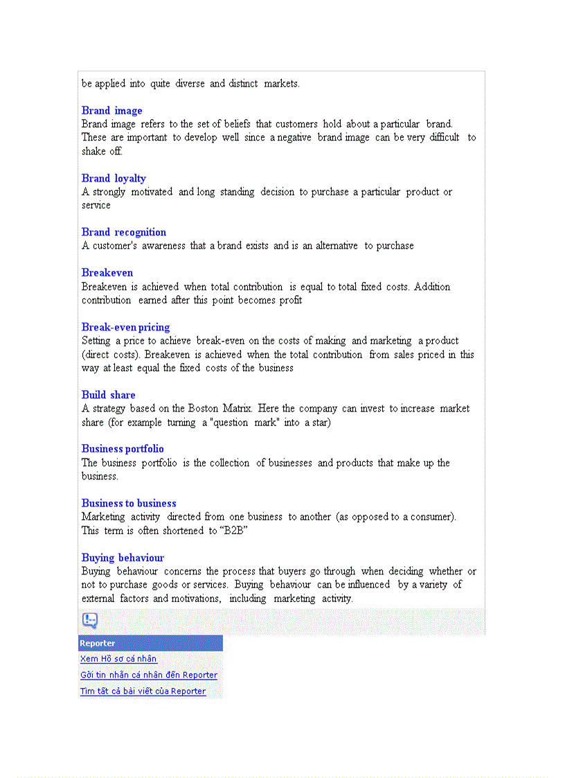 image for page Các thuật ngữ thường sử dụng trong Marketing phiên bản tiếng Anh