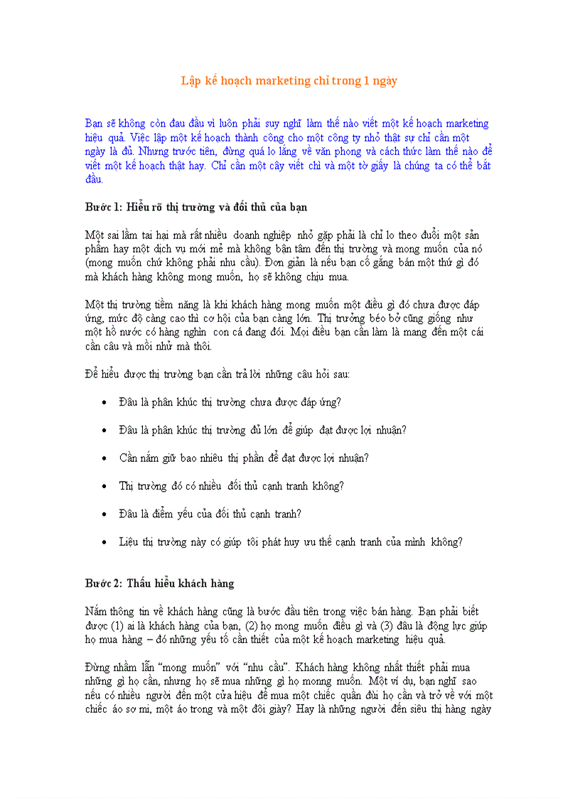image for page Lập kế hoạch marketing chỉ trong 1 ngày