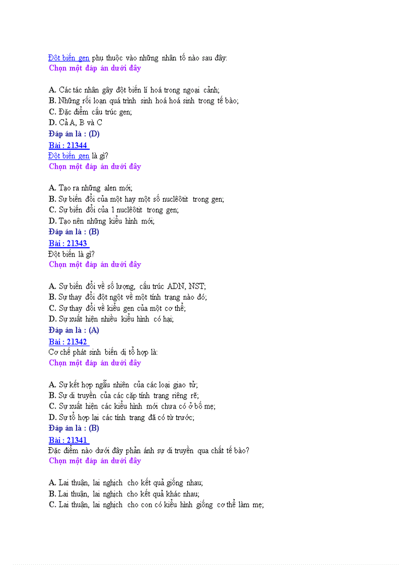 image for page Ôn thi tốt nghiệp THPT môn Sinh học 2008 THPT Nguyễn Huệ Nam Định Đề số 3