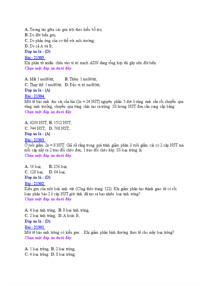 image for page Ôn thi tốt nghiệp THPT môn Sinh học 2008 THPT Nguyễn Huệ Nam Định Đề số 3