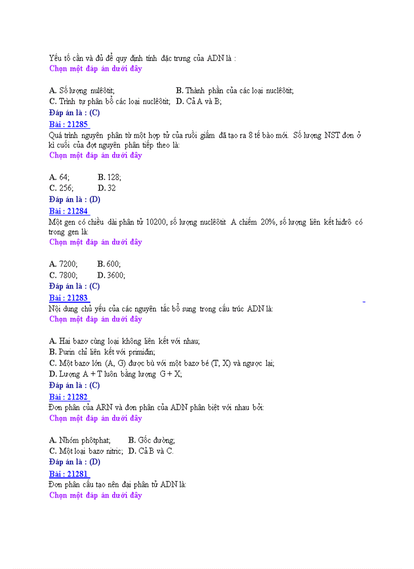 image for page Ôn thi tốt nghiệp THPT môn Sinh học 2008 THPT Nguyễn Huệ Nam Định Đề số 3