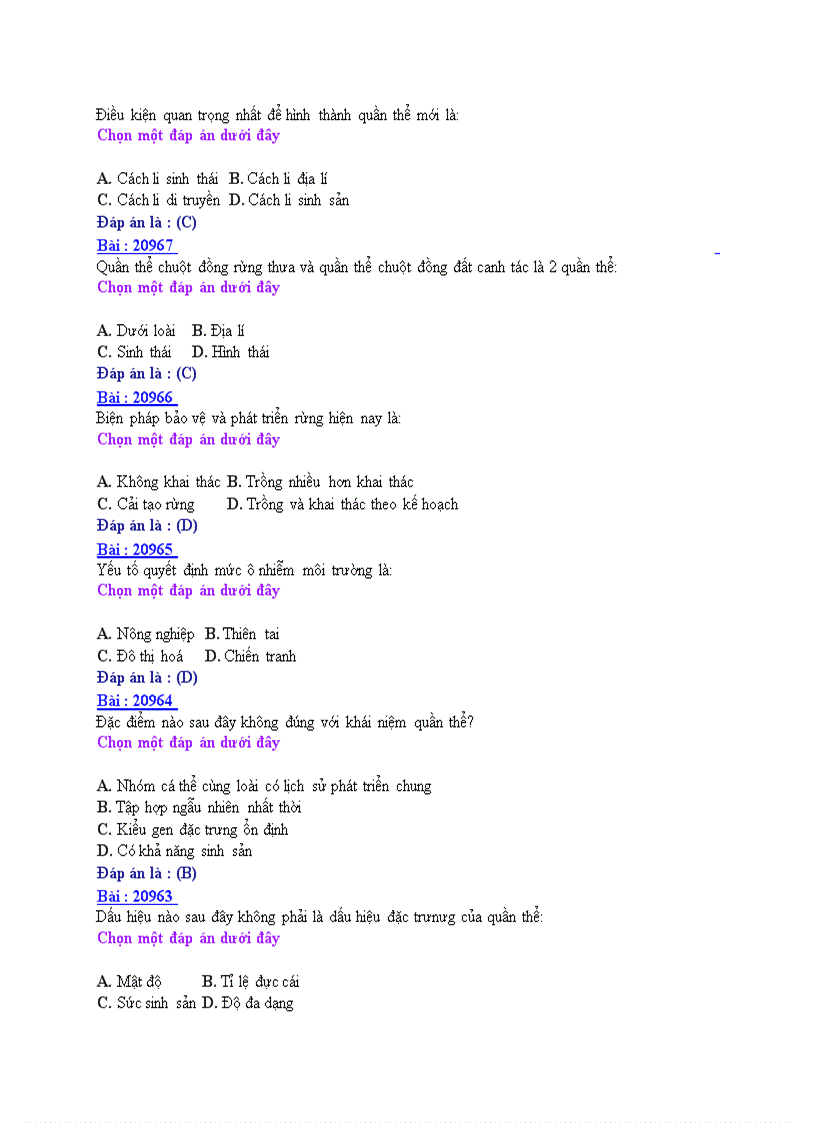 image for page Ôn thi tốt nghiệp THPT môn Sinh học 2008 THPT Nguyễn Huệ Nam Định Đề số 3