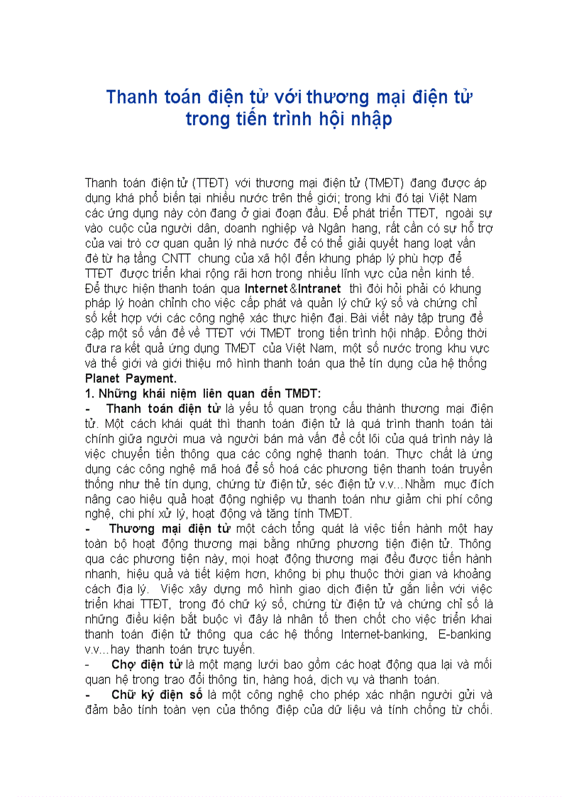 image for page Thanh toán điện tử với thương mại điện tử trong tiến trình hội nhập