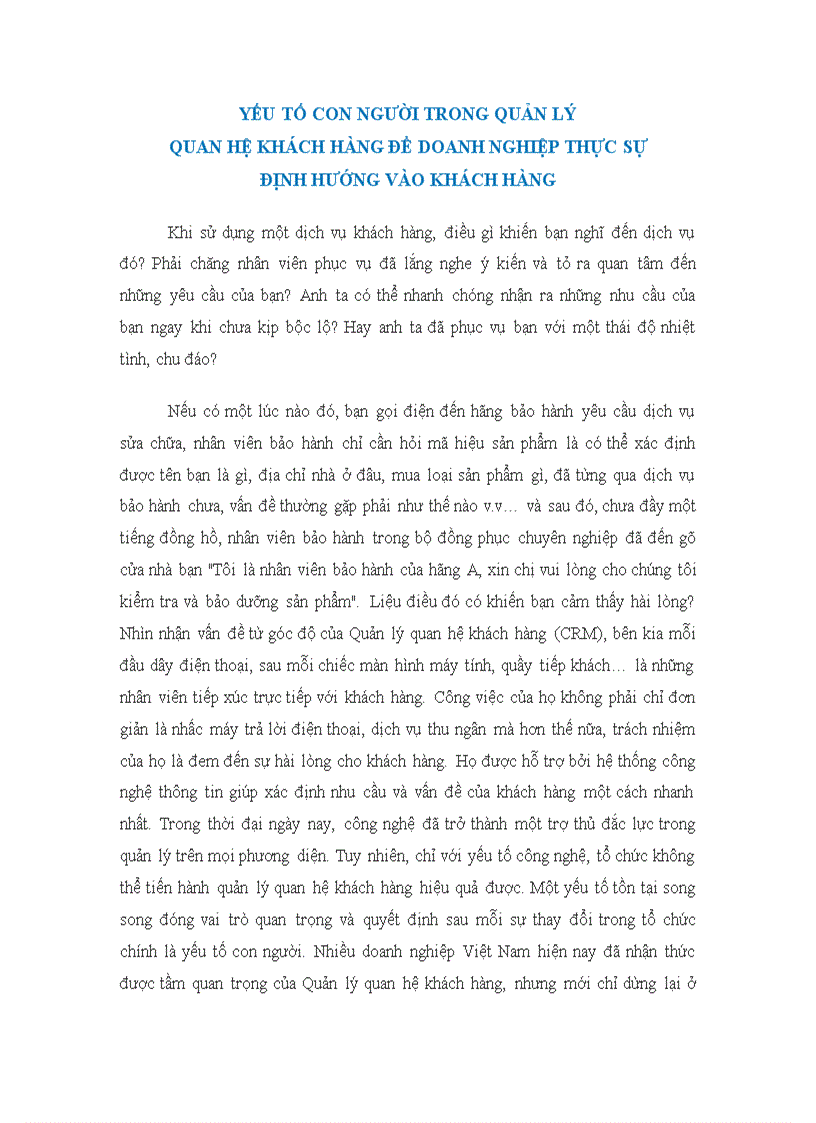 image for page Yếu tố con người trong quản lý quan hệ khách hàng để doanh nghiệp thực sự định hướng vào khách hàng