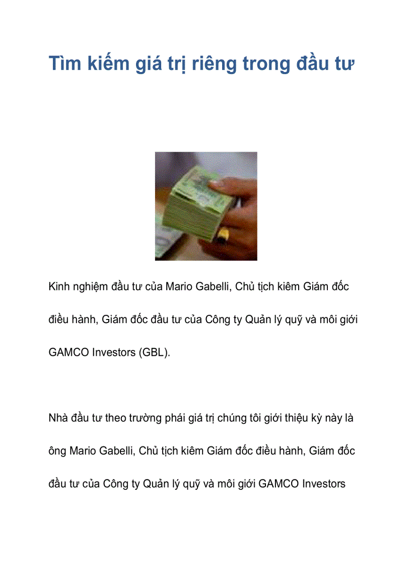 image for page Tìm kiếm giá trị riêng trong đầu tư