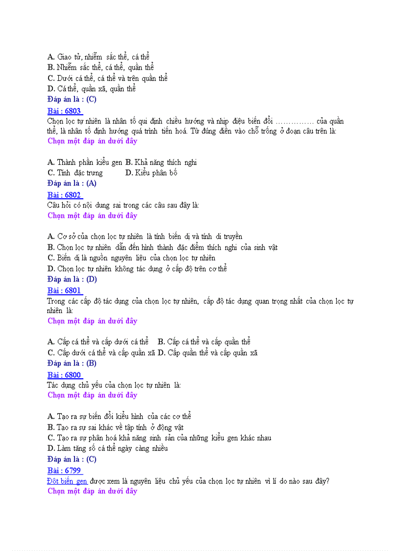 image for page Ôn thi tốt nghiệp THPT môn Sinh học 2008 THPT Nguyễn Huệ Nam Định Đề số 9