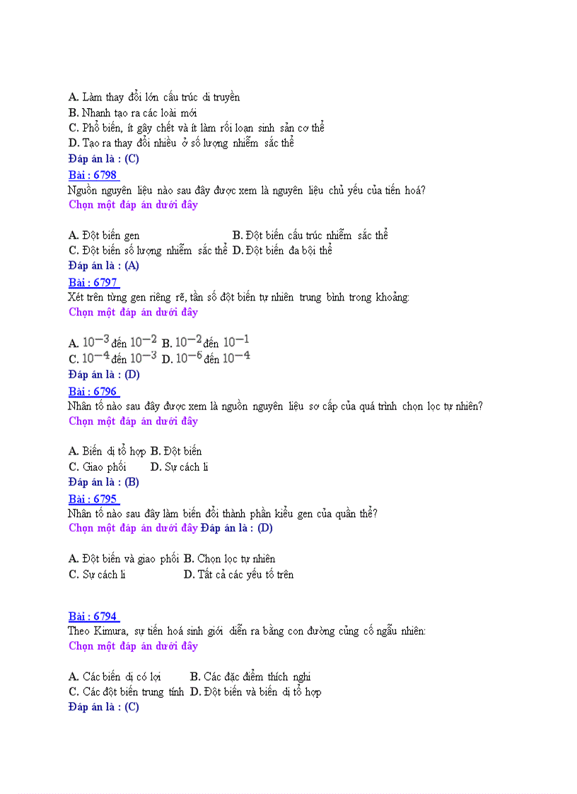 image for page Ôn thi tốt nghiệp THPT môn Sinh học 2008 THPT Nguyễn Huệ Nam Định Đề số 9