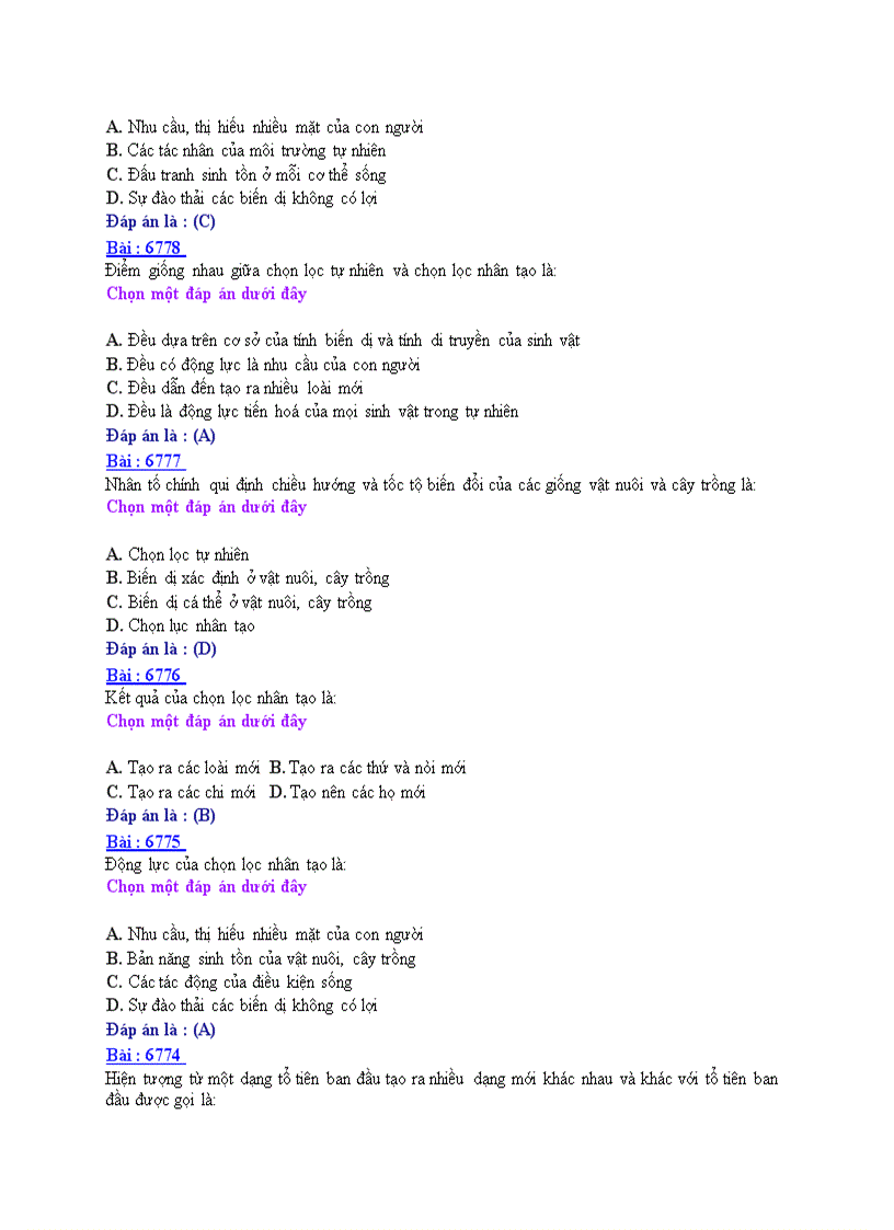 image for page Ôn thi tốt nghiệp THPT môn Sinh học 2008 THPT Nguyễn Huệ Nam Định Đề số 9