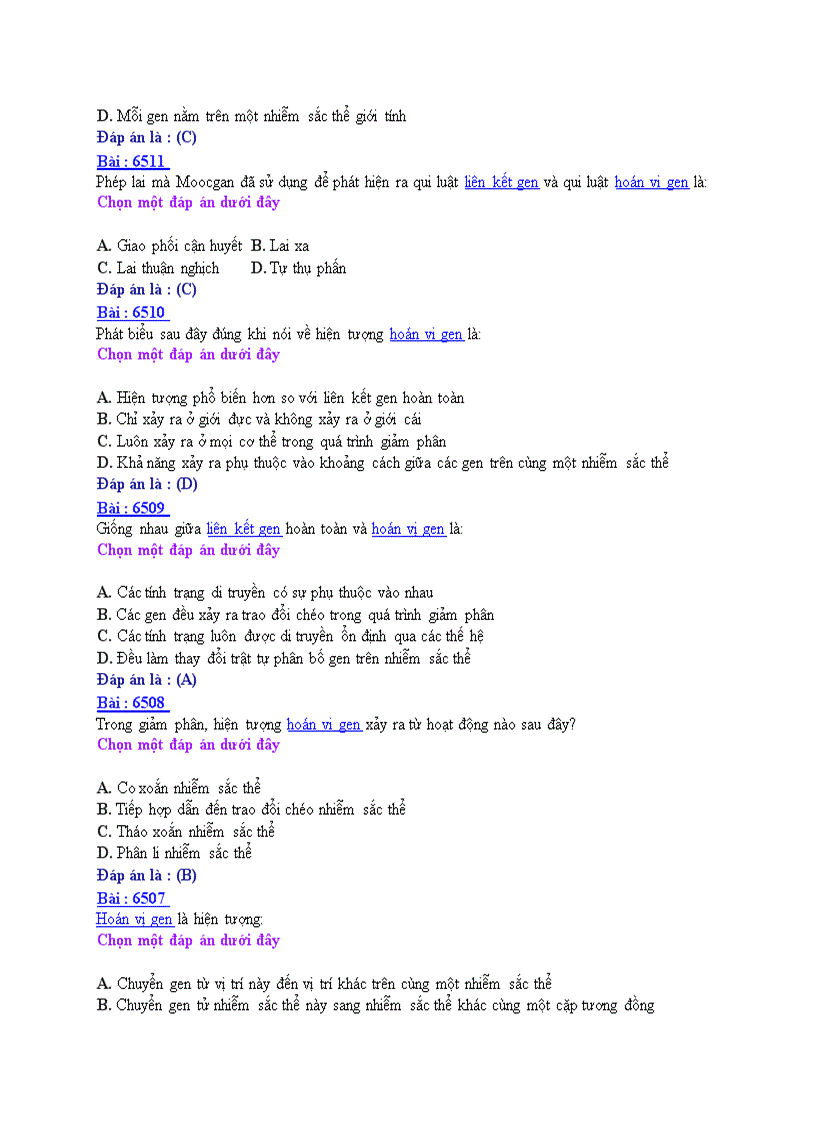 image for page Ôn thi tốt nghiệp THPT môn Sinh học 2008 THPT Nguyễn Huệ Nam Định Đề số 15