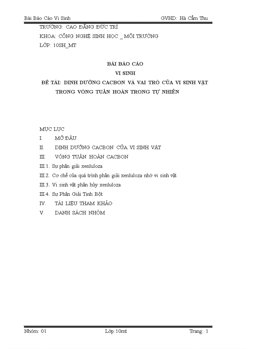 image for page Dinh dưỡng cacbon và vai trò của vi sinh vật trong vòng tuần hoàn trong tự nhiên