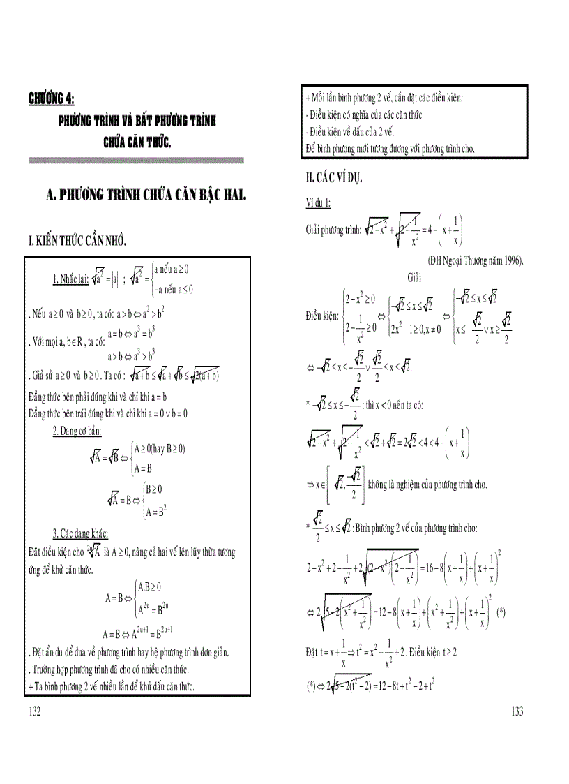 Phươngc trình bất phương trình chứa căn bậc 2