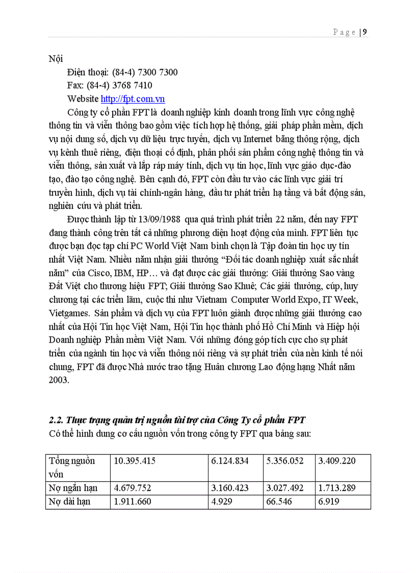 image for page Quản trị nguồn tài trợ tại công ty cổ phần FPT Thực trạng và giải pháp