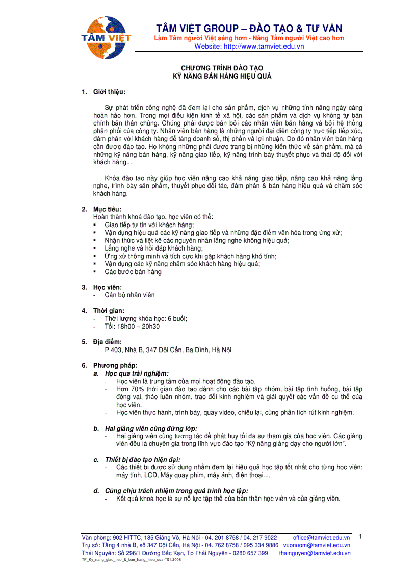 image for page Chương trình đạo tạo Kỹ năng bán hàng hiệu quả