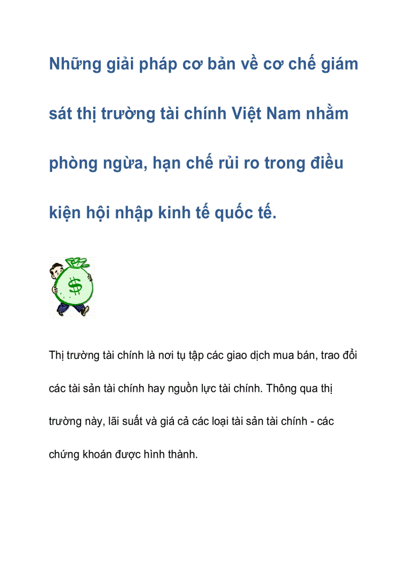 Những giải pháp cơ bản về cơ chế giám sát thị trường tài chính Việt Nam