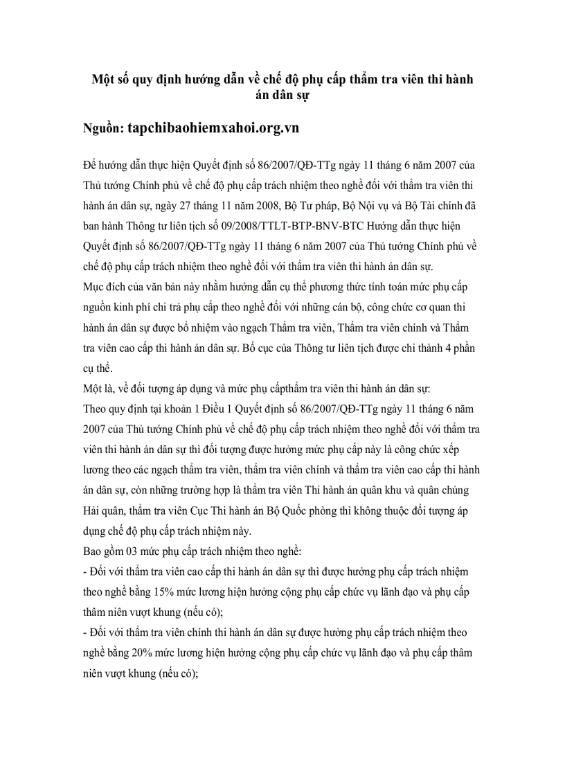 image for page Một số quy định hướng dẫn về chế độ phụ cấp thẩm tra viên thi hành án dân sự