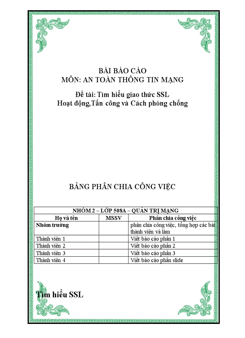 image for page BÀI BÁO CÁO Tìm hiểu về giao thức SSL Secure Socket Layer Hoạt động Tấn công Phòng chống