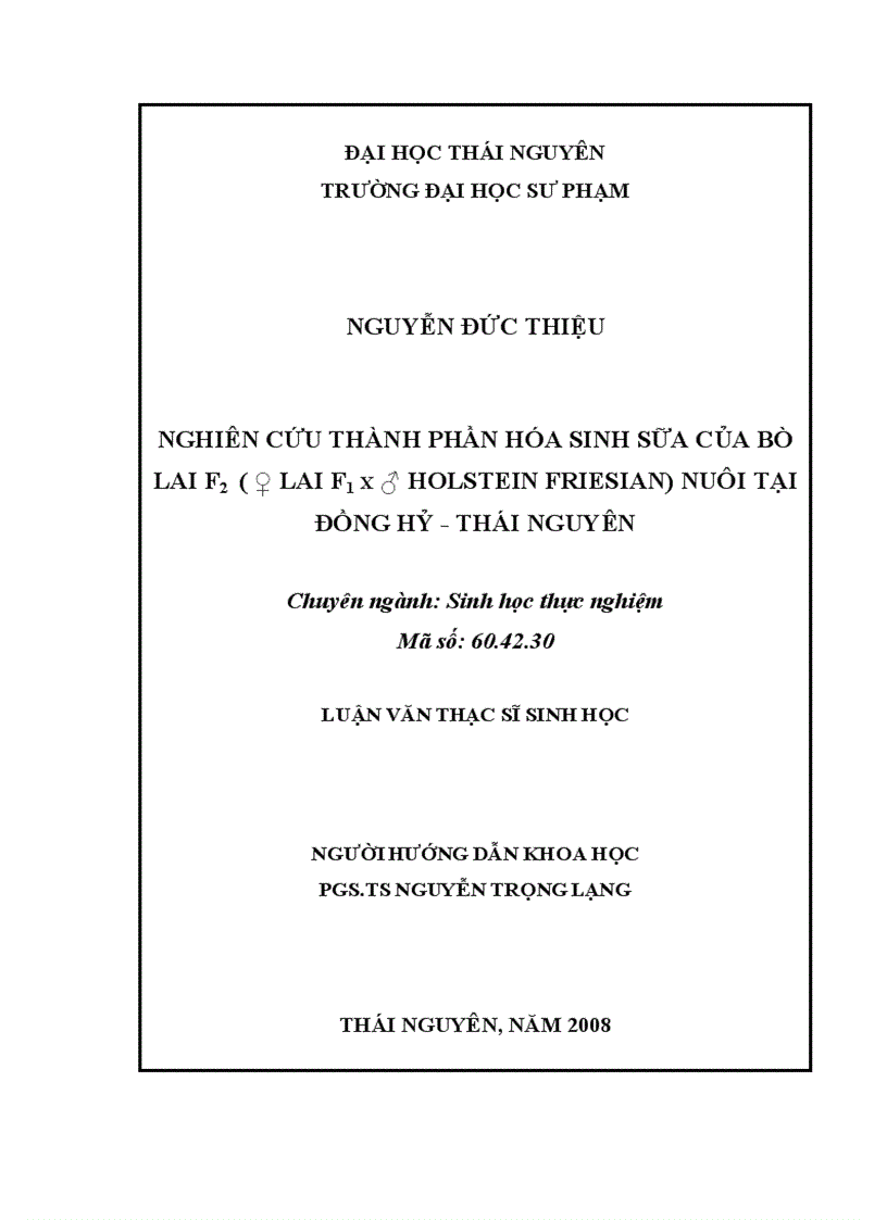 image for page Nghiên cứu thành phần hóa sinh sữa của bò lai f2 lai f1 x holstein friesian nuôi tại đồng hỷ thái nguyên