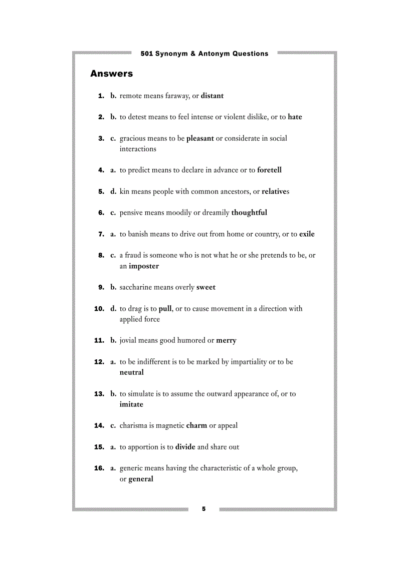 image for page 501 Synonym Antonym Questions