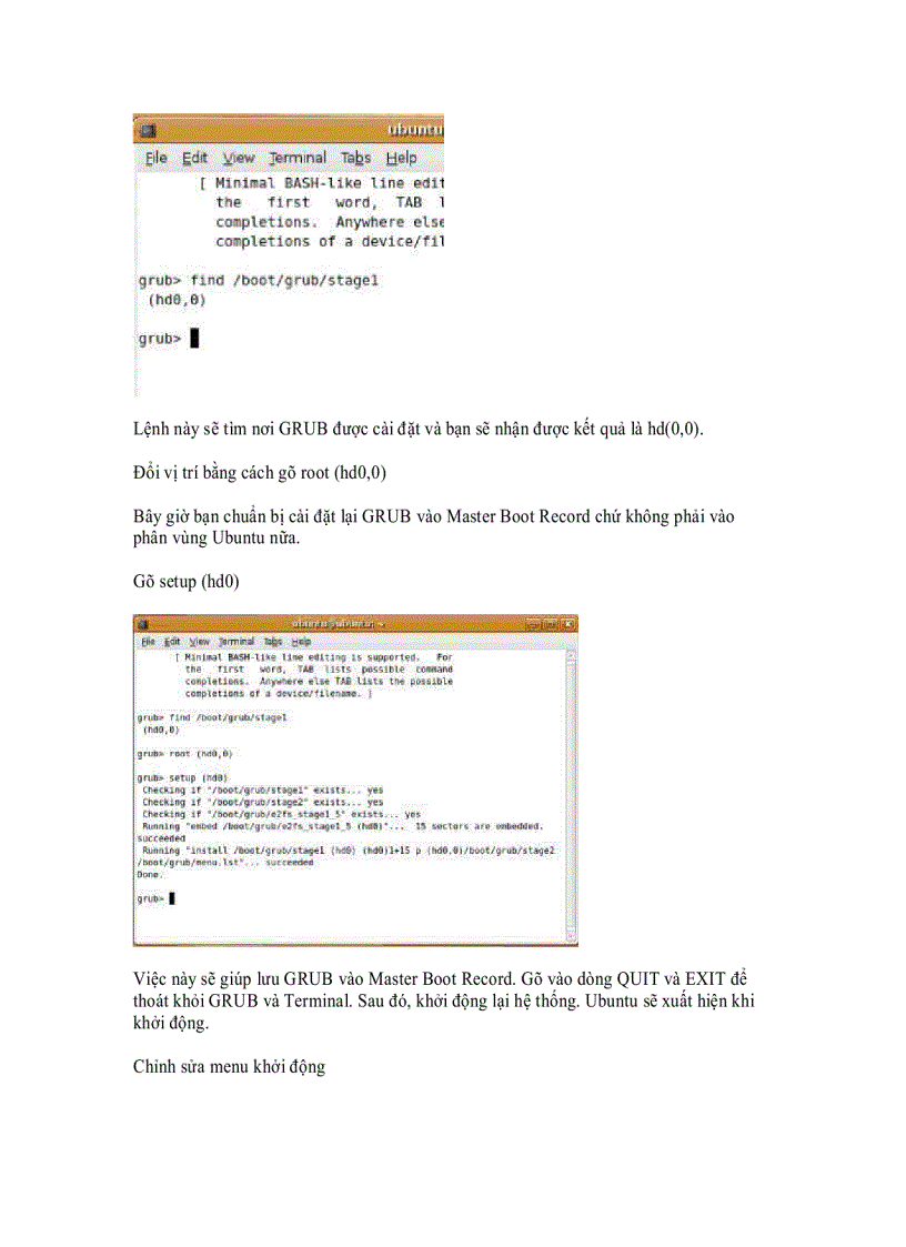 Cài đặt lại GRUB vào Master Boot Record