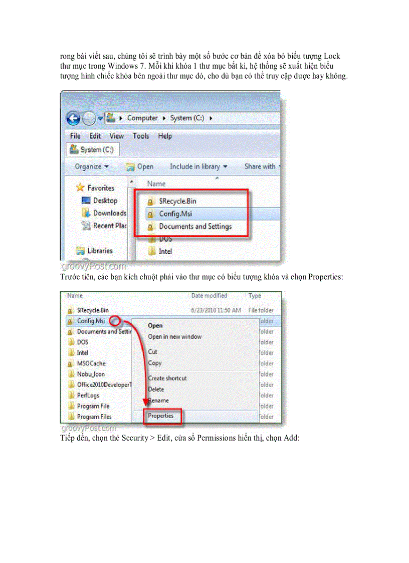 image for page Loại bỏ biểu tượng Lock của thư mục trong Windows 7