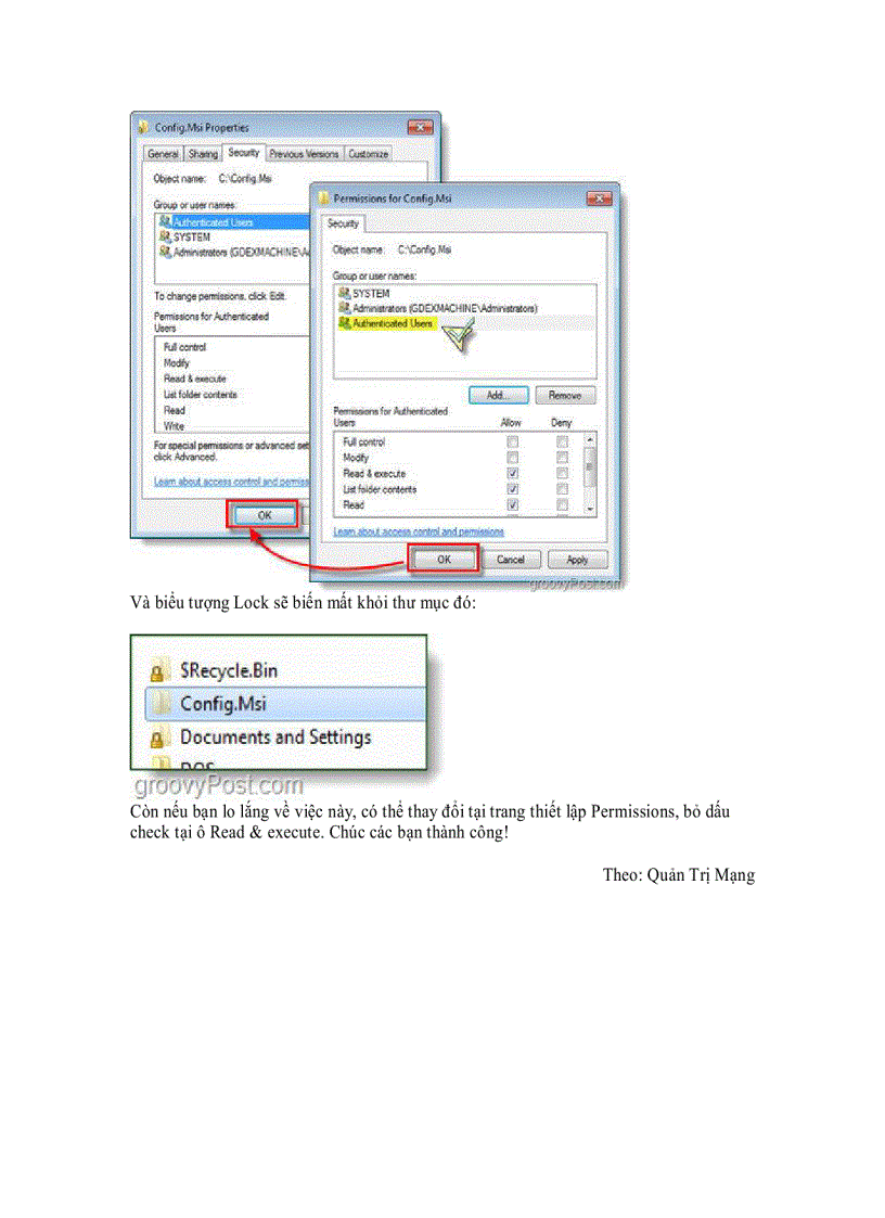 image for page Loại bỏ biểu tượng Lock của thư mục trong Windows 7