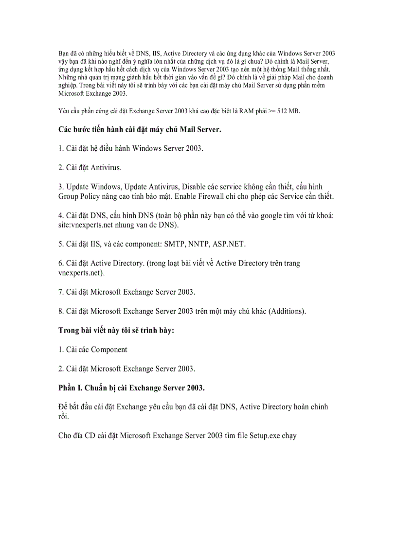 image for page Hướng dẫn cài đặt Exchange Server 2003