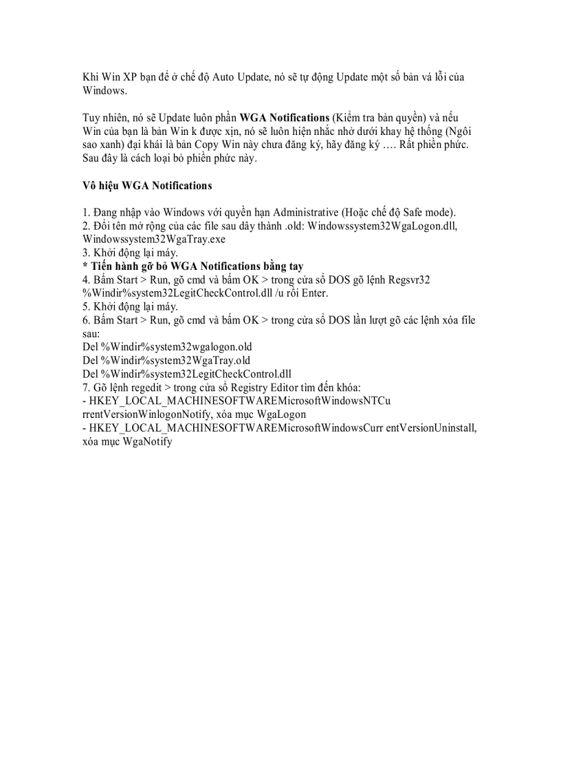 image for page Xóa bỏ Windows Genuine Advantage Notifications