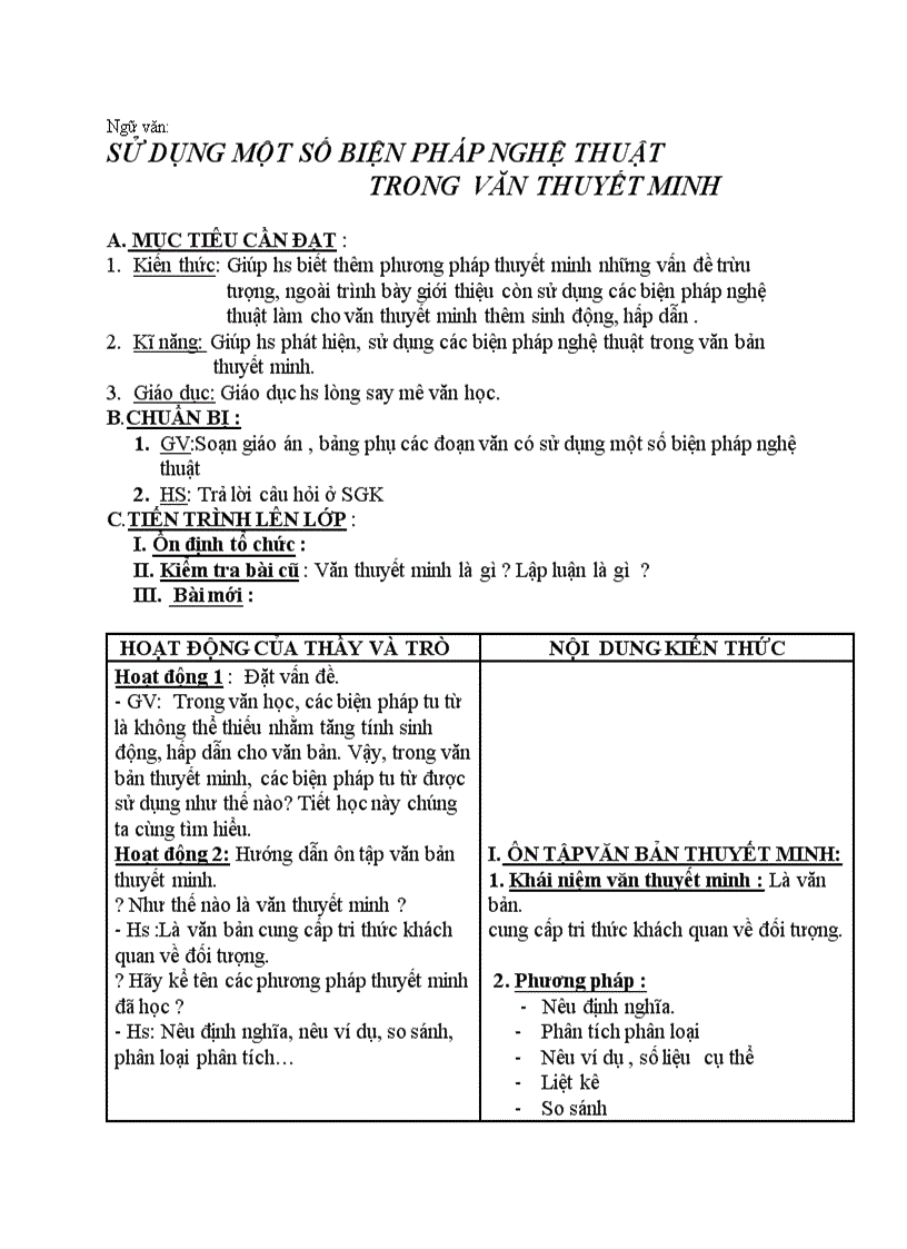 image for page Ngữ văn SỬ DỤNG MỘT SỐ BIỆN PHÁP NGHỆ THUẬT TRONG VĂN THUYẾT MINH