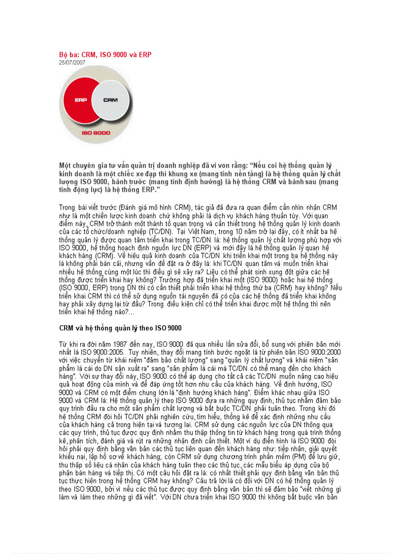 image for page Bộ ba CRM ISO9000 và ERP