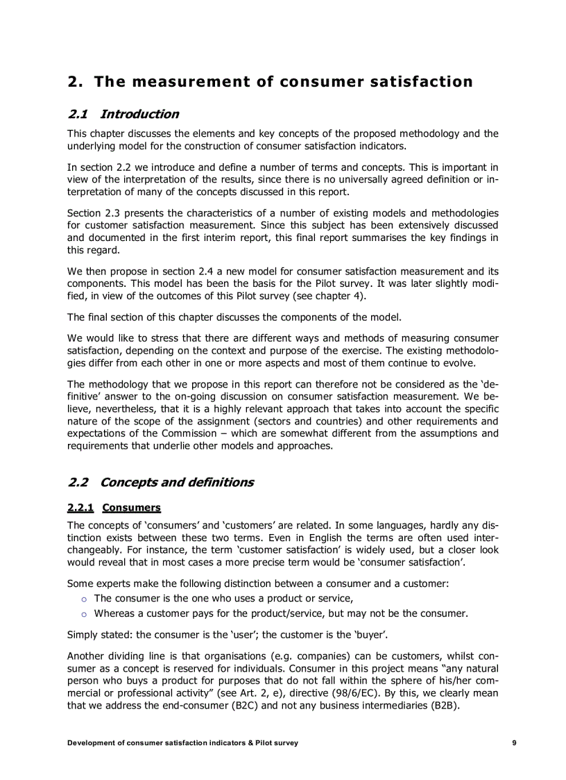 image for page Development of indicators on consumer satisfaction and Pilot survey