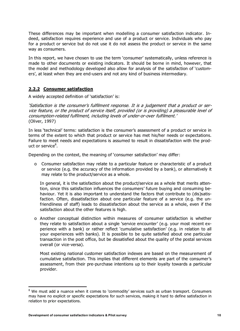 image for page Development of indicators on consumer satisfaction and Pilot survey