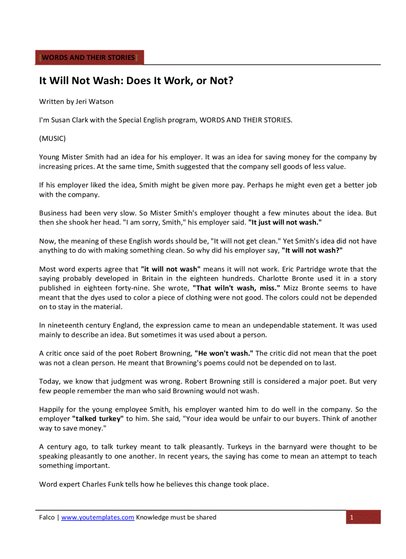 image for page WORDS AND THEIR STORIES It Will Not Wash Does It Work or Not