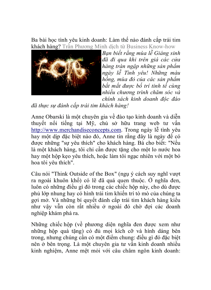 image for page Ba bài học tình yêu kinh doanh Làm thế nào đánh cắp trái tim khách hàng