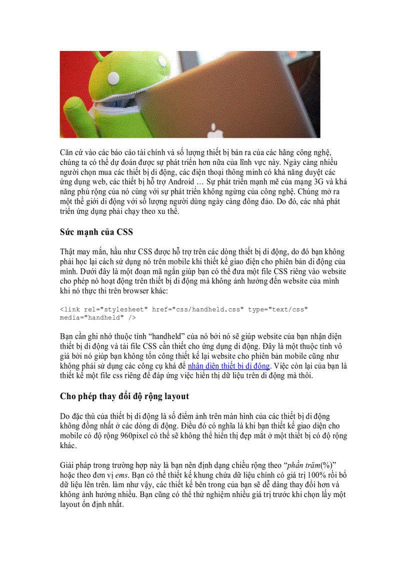 image for page Thiết kế một phiên bản mobile cho website