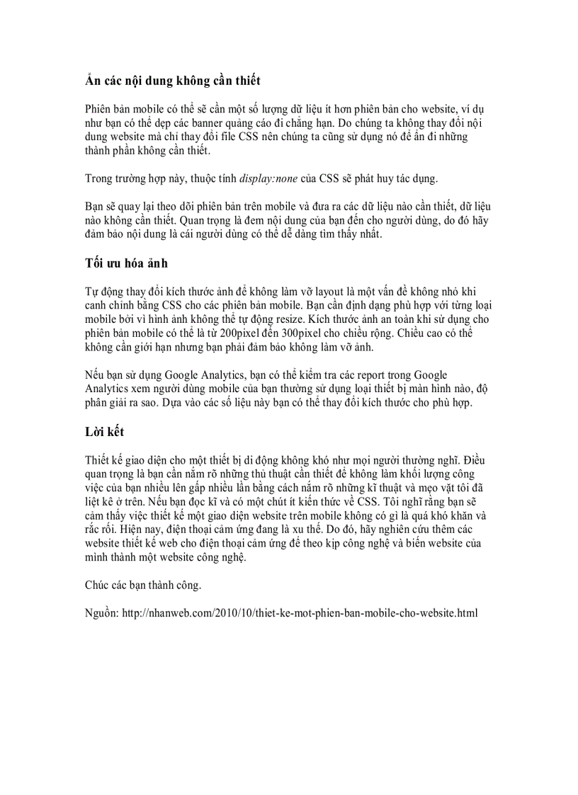 image for page Thiết kế một phiên bản mobile cho website