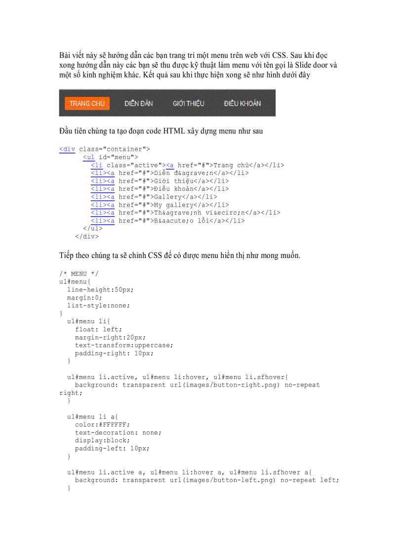 image for page Menu với CSS