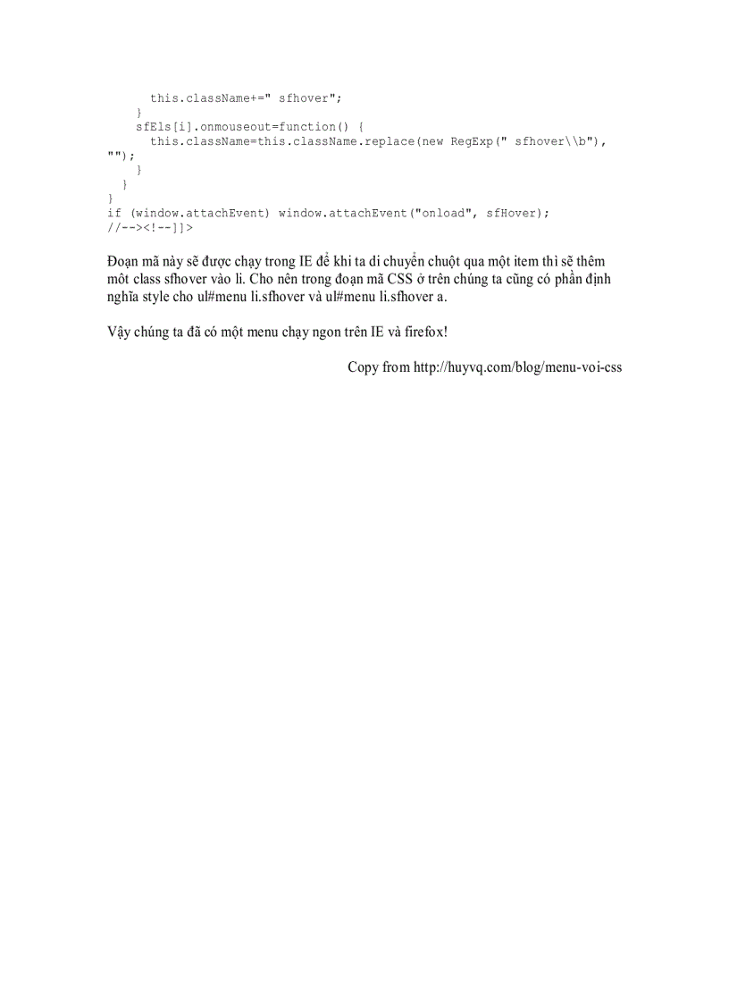 image for page Menu với CSS
