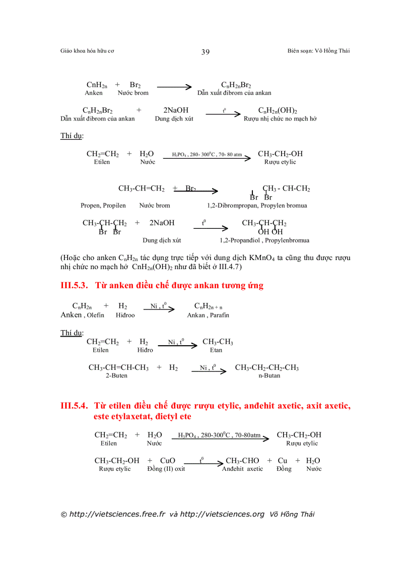image for page Chương trình Hóa học III ANKEN ALCEN OLEFIN DỒNG ĐẲNG ETILEN