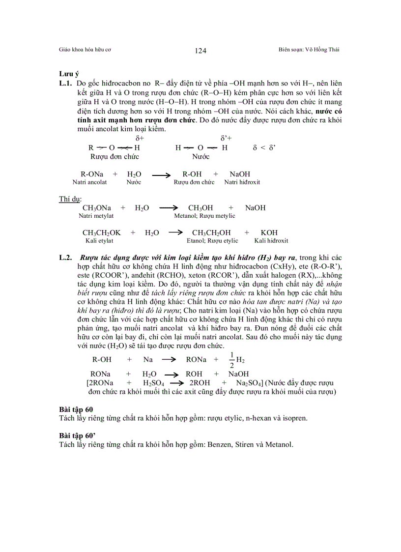 image for page Bài giảng RƯỢU ĐƠN CHỨC AlCOL ĐƠN CHỨC