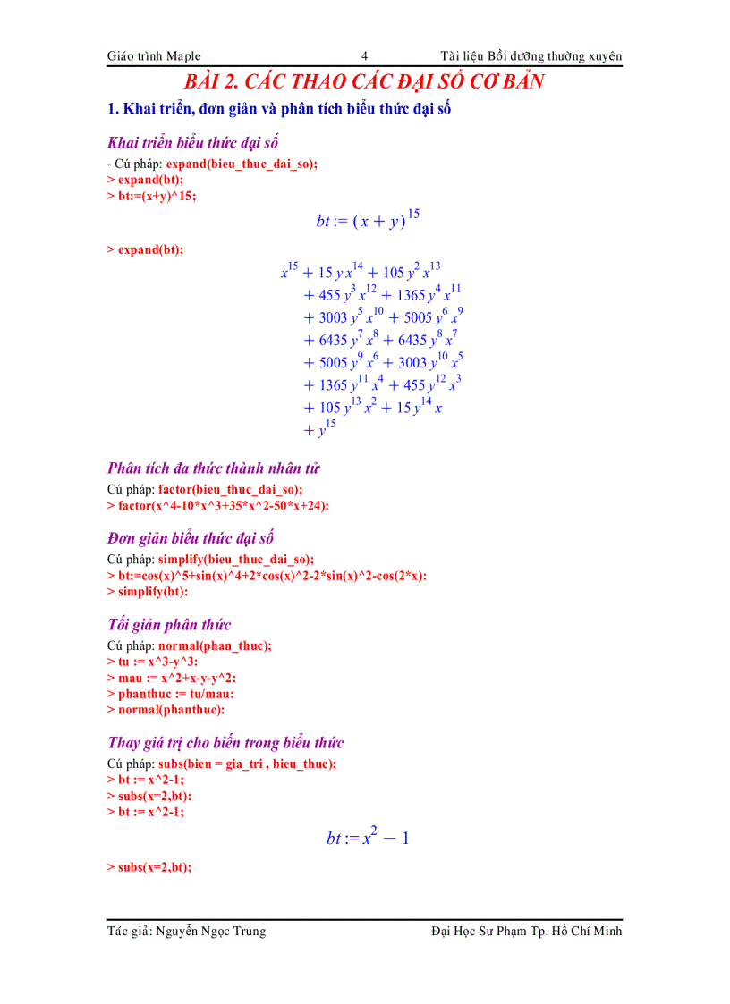 image for page Giáo trình Maple Tài liệu bồi dưỡng thường xuyên