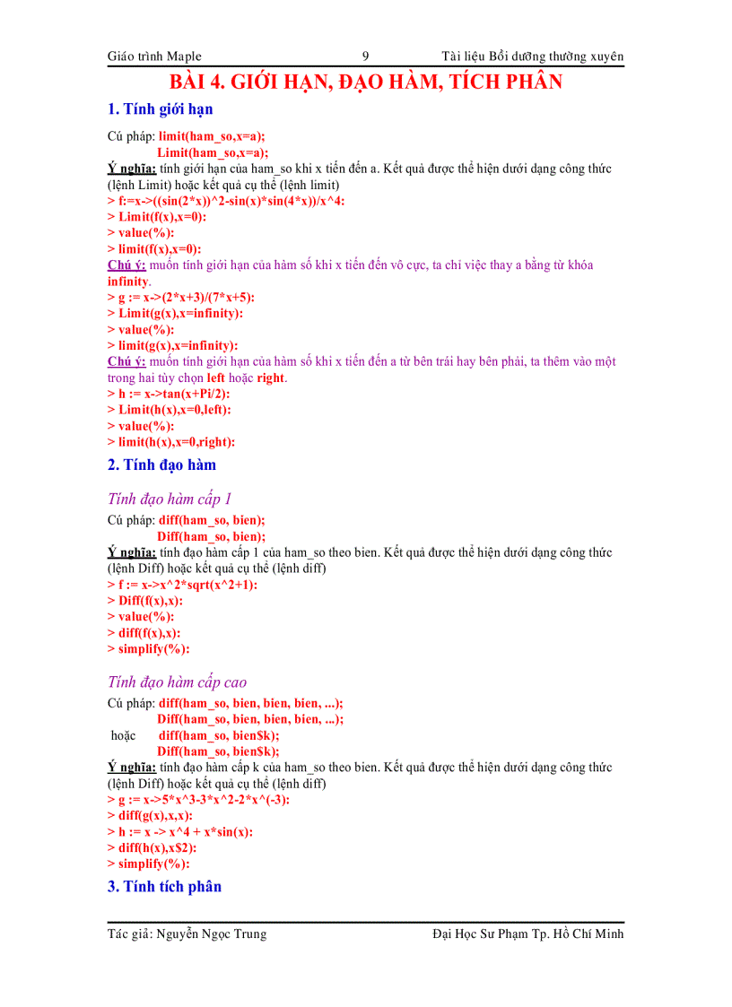 image for page Giáo trình Maple Tài liệu bồi dưỡng thường xuyên