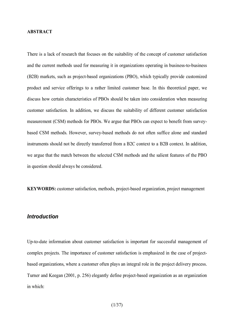 image for page Measuring customer satisfaction in the context of a project based organization