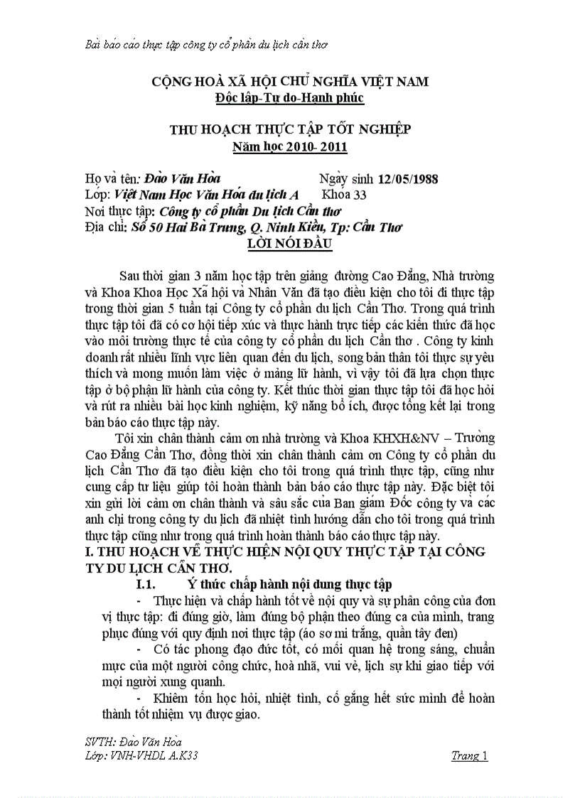 image for page Bài báo cáo thực tập tại công ty cổ phần du lịch cần thơ