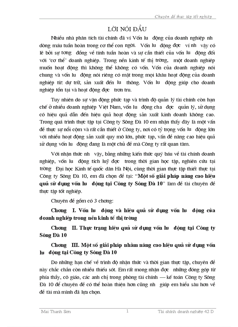 image for page Luận văn Một số giải pháp nâng cao hiệu quả sử dụng vốn lưu động tại Công ty Sông Đà 10