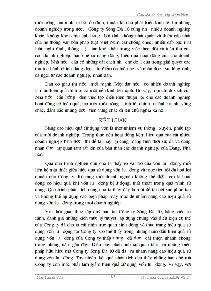 image for page Luận văn Một số giải pháp nâng cao hiệu quả sử dụng vốn lưu động tại Công ty Sông Đà 10